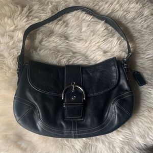 Coach Black Leather Shoulder Bag with Silver Buckle